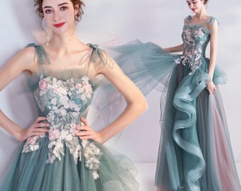 womens green evening gowns