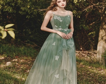 green wedding gown