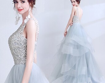 grey color long gown