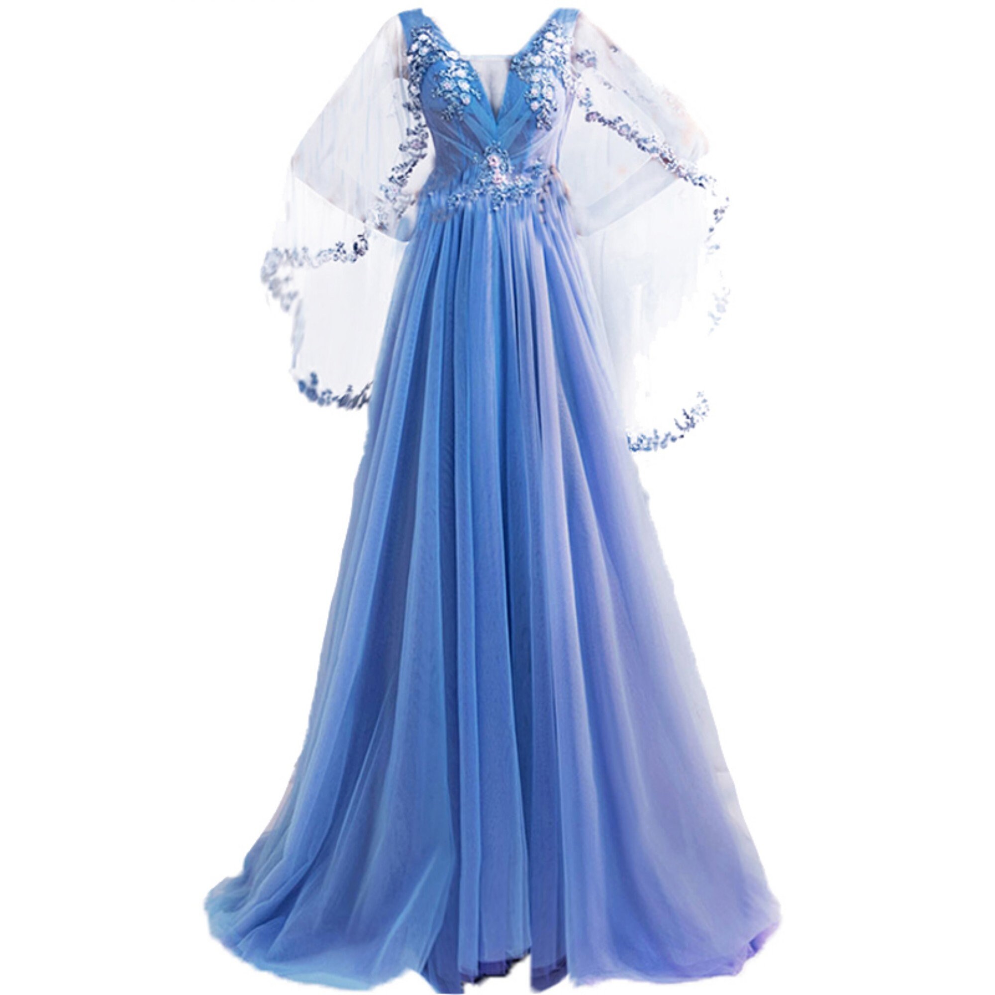 Sexy Deep V Wedding Dress Blue Bridal Dress Floral Lace - Etsy