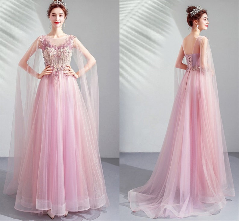 Celestial Pink Dress With Cape Prom Dress Sweetheart Etsy