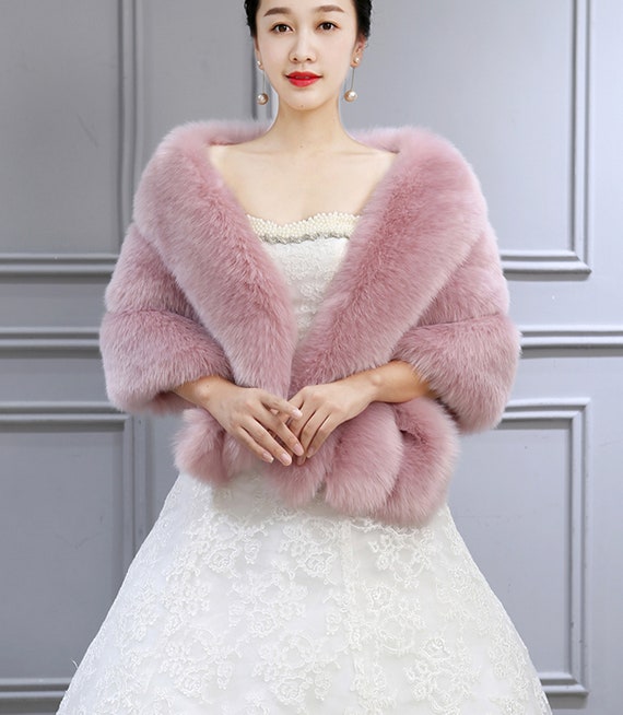 Peach Faux Fur Shawl Wedding Fox Fur 