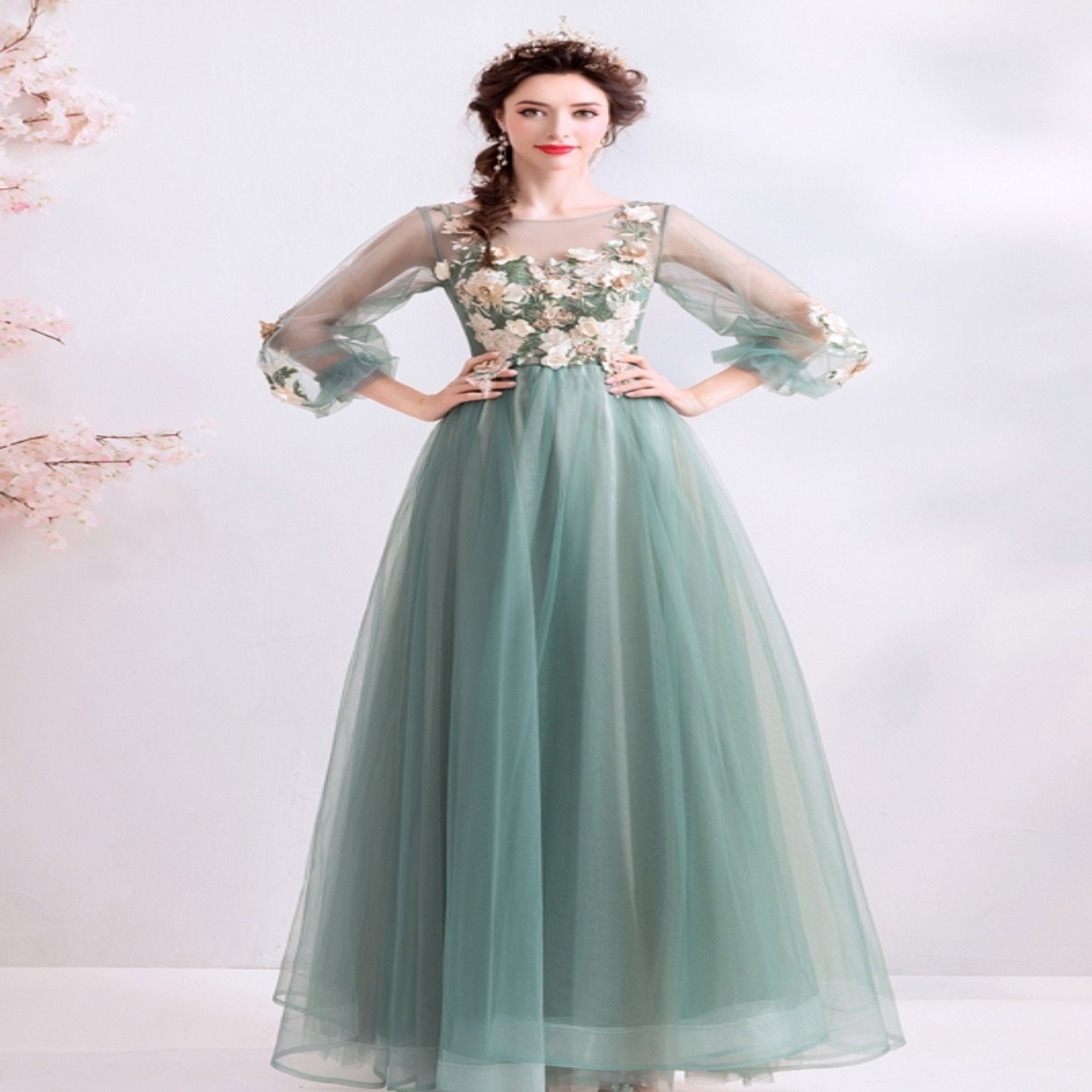 2020 Prom Dress Sage Green Women Formal Gowns Floral Evening - Etsy