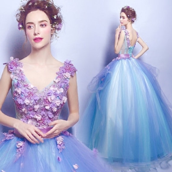 Fantasy Sky Blue Wedding Dress Flower 