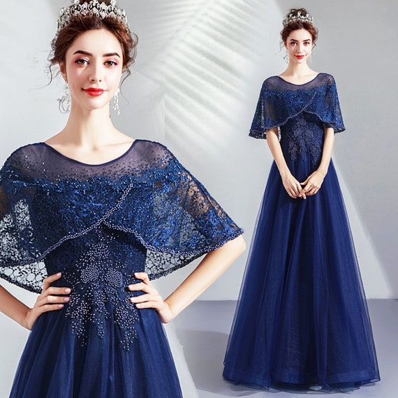 Formal Dress Cape Sleeve Evening Gown 