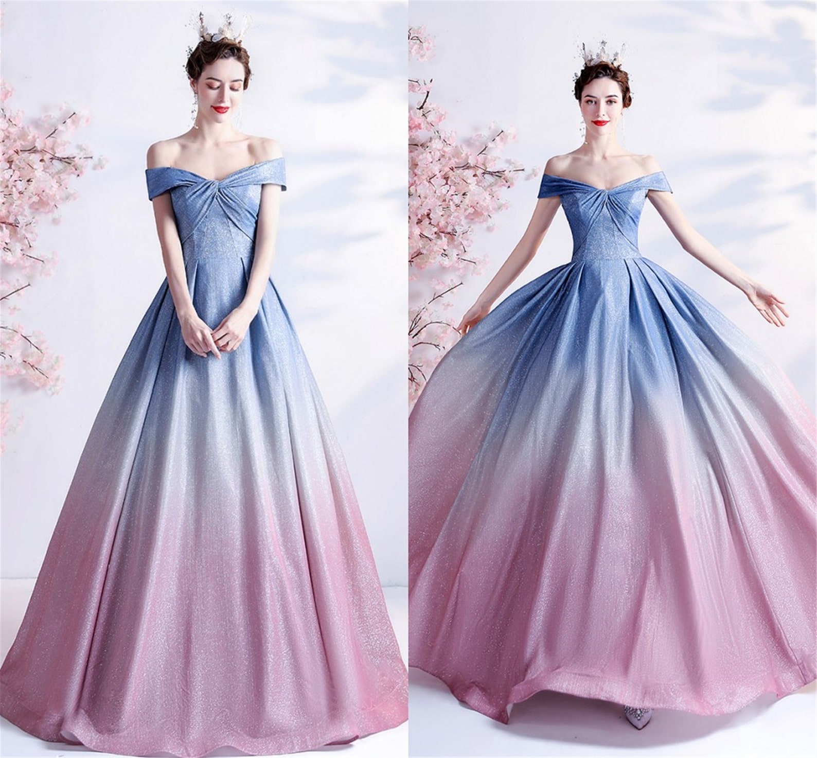 Fairy Ball Gown Ombre Blue Tulle Prom Dresses Evening Dress P2060 main image 1