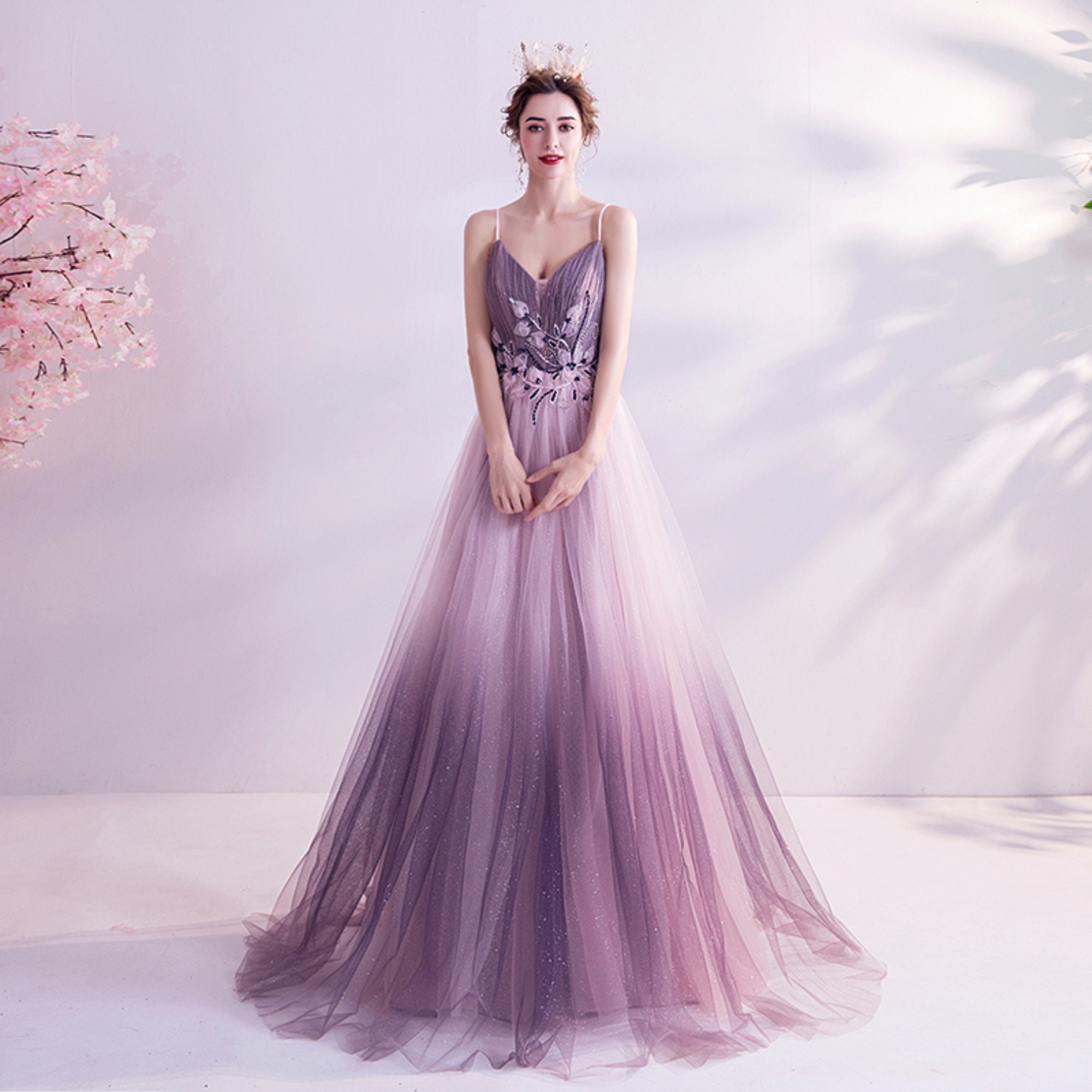Sexy V-neck Spaghetti Beach Wedding Dress Purple Bridal Dress | Etsy