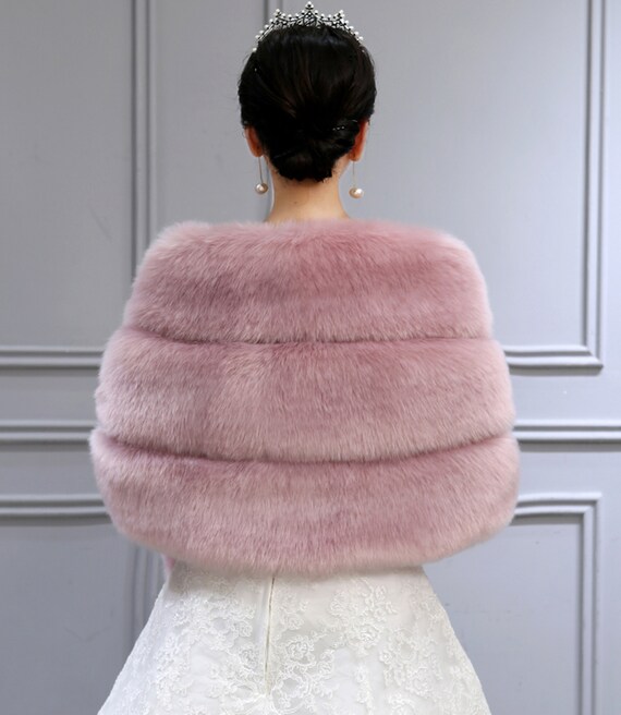 Peach Faux Fur Shawl Wedding Fox Fur 