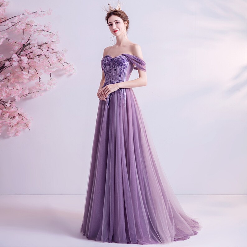 Royal Purple Wedding Party Dress off the Shoulder Maxi Dress - Etsy