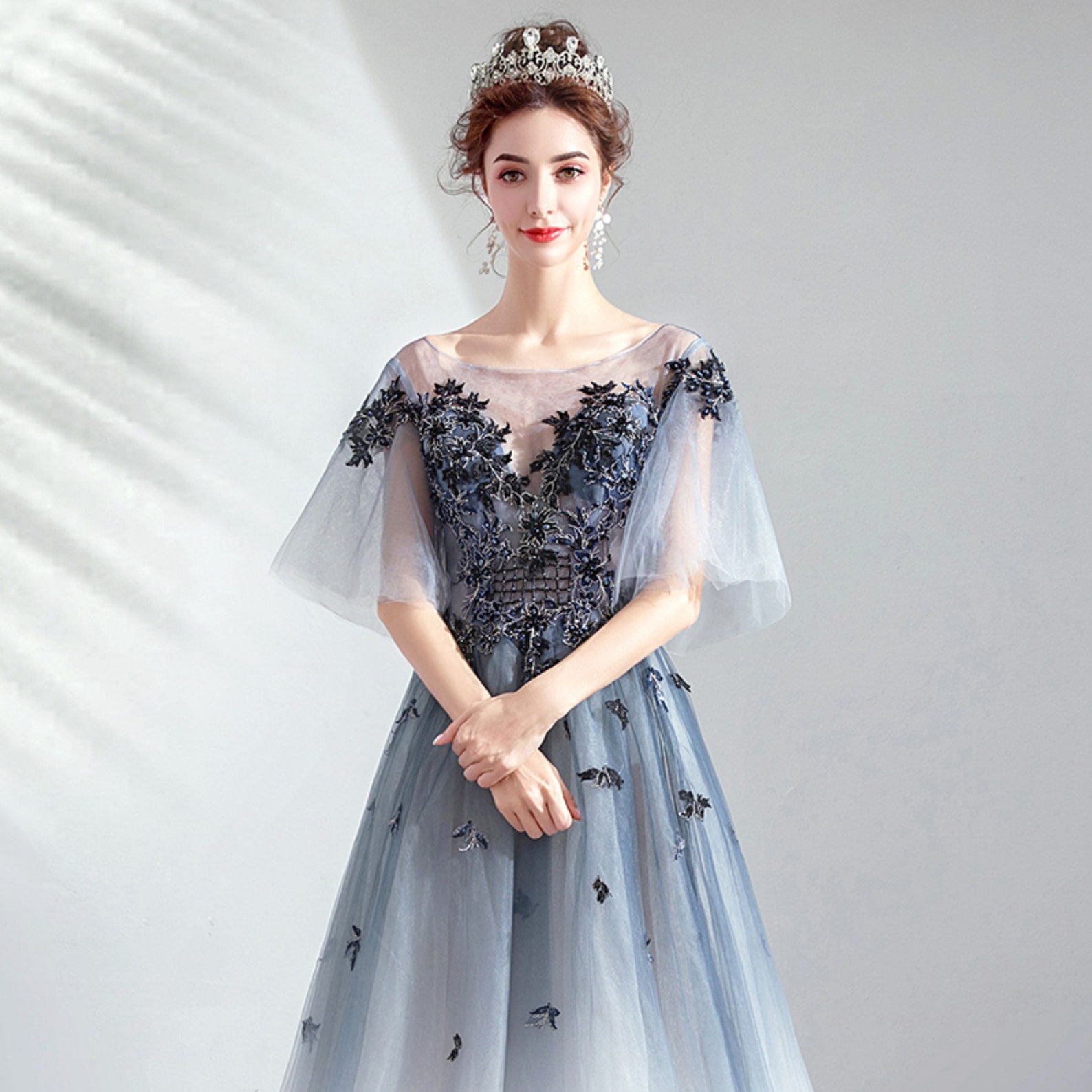 Fantasy Gradient Blue Evening Dress Half Sleeves Prom Party | Etsy