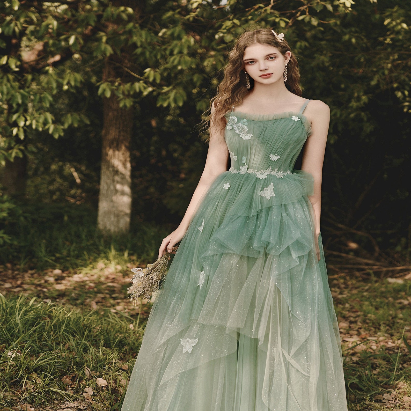 Celestial Avocado Green Prom Dress Spaghetti Party Dress - Etsy Canada