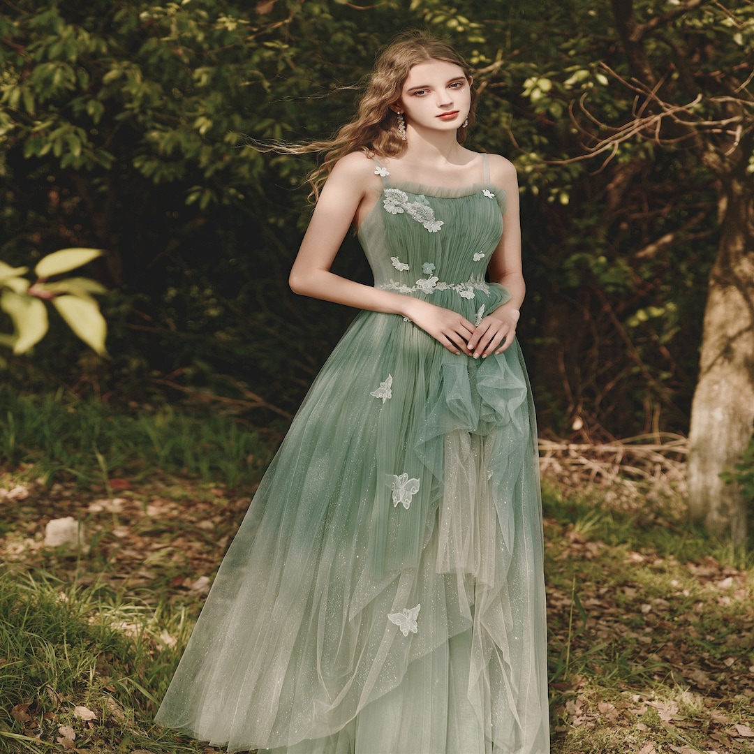 Celestial Avocado Green Prom Dress Spaghetti Party Dress - Etsy