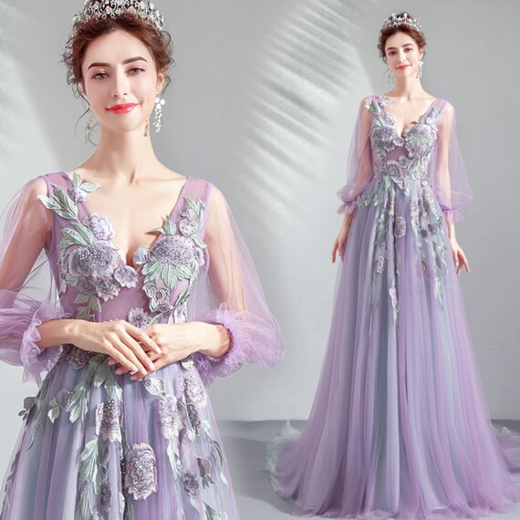 Embroidery Flower Formal Dress Purple Bridal Dress Plus Size - Etsy