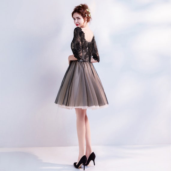 V-Neck Short Black Lace Prom Dress: Homecoming, Graduation Elegance for Women