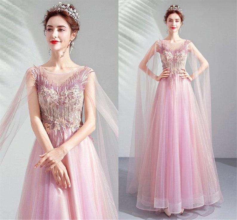 Celestial Pink Dress With Cape Prom Dress Sweetheart Etsy