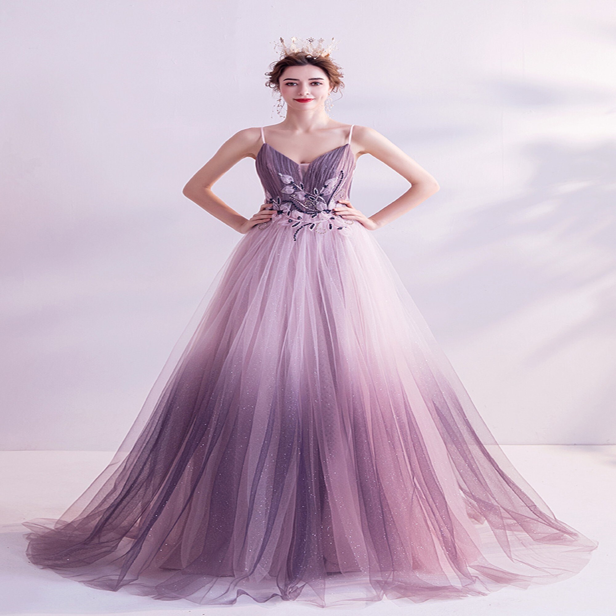 Sexy V-neck Spaghetti Beach Wedding Dress Purple Bridal Dress | Etsy