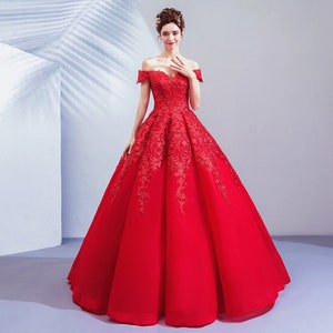 Red Lace Wedding Gown Sexy off Shoulder Ball Gown Wedding - Etsy