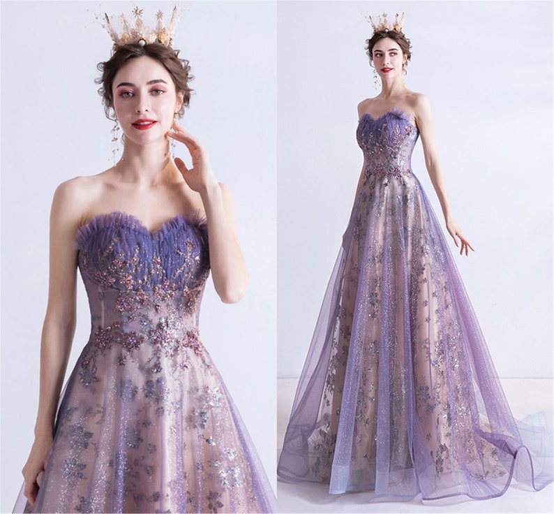 Royal Wedding Dress Purple Bridal Shower Dress Flower Sparkle Etsy