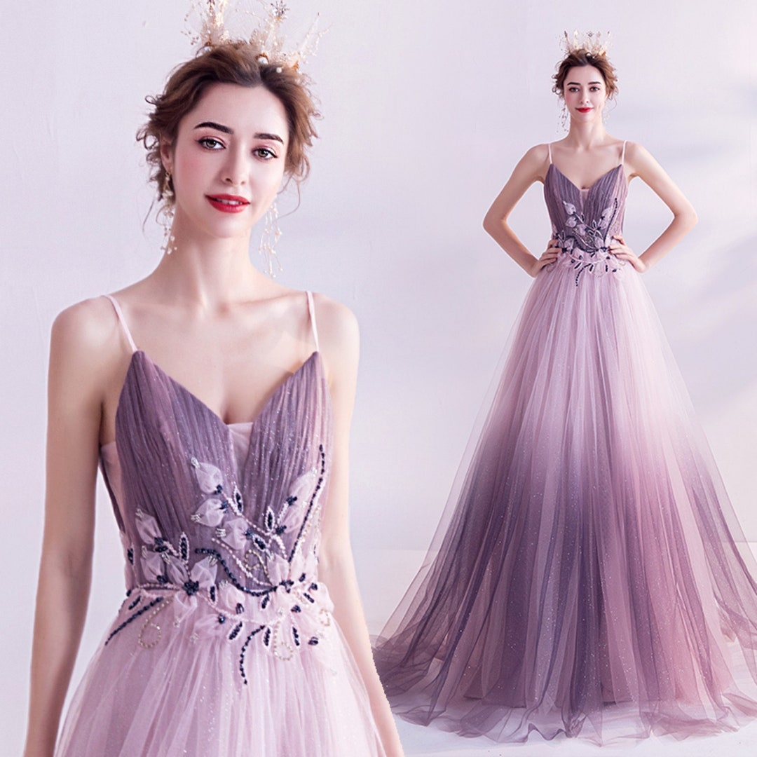 Sexy V-neck Spaghetti Beach Wedding Dress Purple Bridal Dress - Etsy