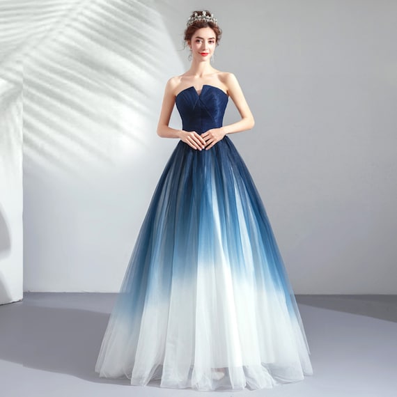 Elegant Blue Women Formal Dress Strapless Evening Gown Ombre - Etsy  Singapore