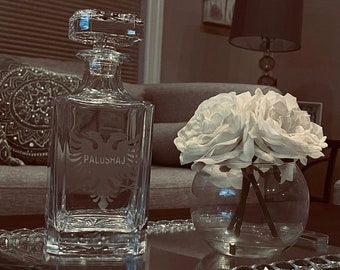 Albanian Eagle Etched Decanter Personalized  (Bottle - Great for Rraki - Perfect gift)