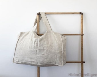 Natural Linen Eco Bag Linen Beach Tote Modern Tote Bag Linen Beach Bag Foldable Shopping Bag Beige Linen Linen Tote Bag Eco friendly Bag