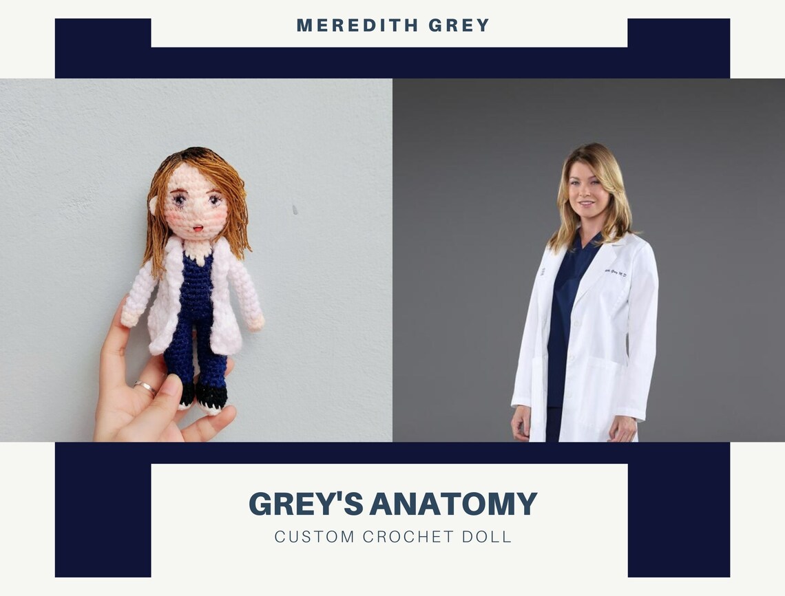 Meredith Grey Crochet Doll Grey's Anatomy Amigurumi Doll Etsy