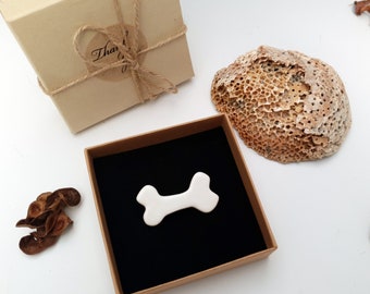 Dog lover brooch, Handmade porcelain bone badge, White bone pin, Ceramic jewellery, Dog lovers gift