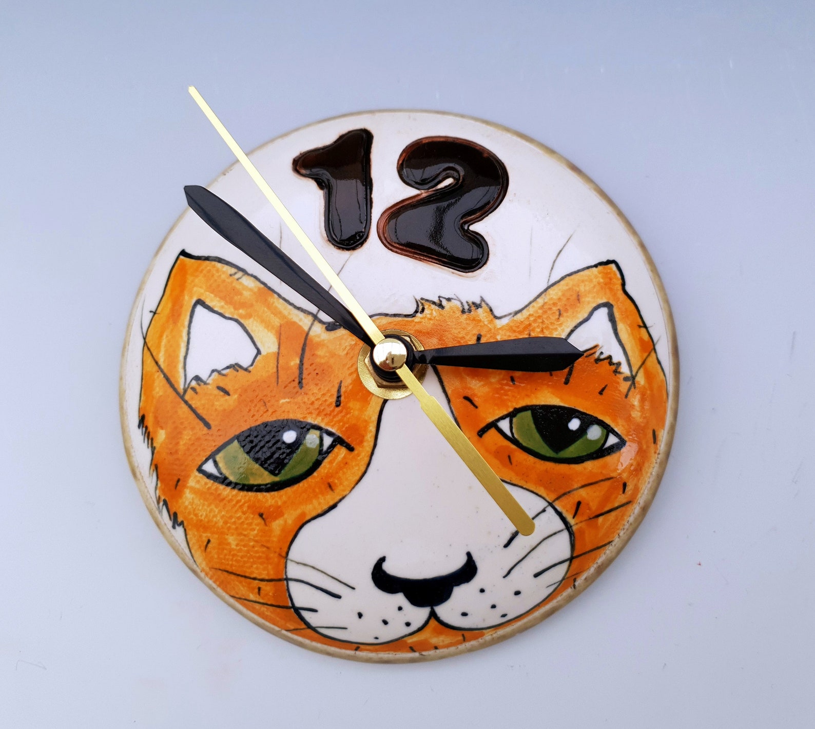 Ginger Cat Wall Clock Handmade Ceramic Cat Clock Orange Etsy