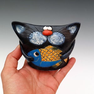 Chat bleu, Drôle de chat, Figurine de chat, Figurine danimal, Statue en céramique faite à la main, Décoration intérieure, Cadeau de pendaison de crémaillère, Cadeau danniversaire, Cadeau pour les amoureux des chats image 7