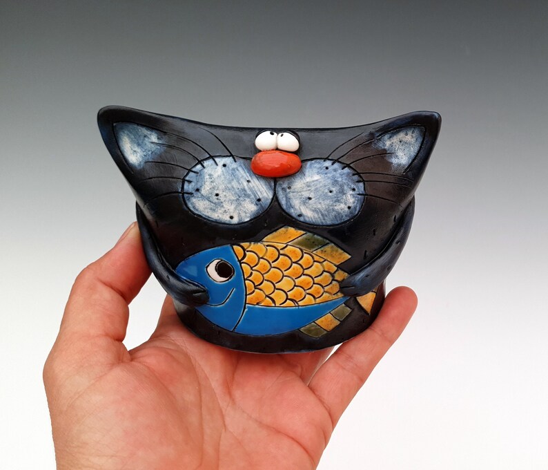 Chat bleu, Drôle de chat, Figurine de chat, Figurine danimal, Statue en céramique faite à la main, Décoration intérieure, Cadeau de pendaison de crémaillère, Cadeau danniversaire, Cadeau pour les amoureux des chats image 7