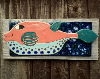 Handmade Fish Tile Ceramic Art Handmade Wall Hanging Ceramic Picture Wall Décor Housewarming Gift Clay Art Ceramic fish tile Cute fish