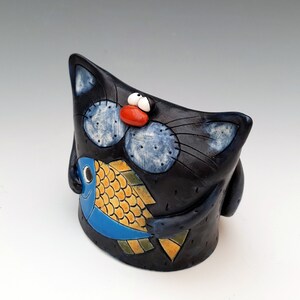 Chat bleu, Drôle de chat, Figurine de chat, Figurine danimal, Statue en céramique faite à la main, Décoration intérieure, Cadeau de pendaison de crémaillère, Cadeau danniversaire, Cadeau pour les amoureux des chats image 4