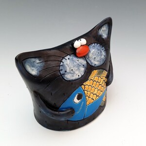 Chat bleu, Drôle de chat, Figurine de chat, Figurine danimal, Statue en céramique faite à la main, Décoration intérieure, Cadeau de pendaison de crémaillère, Cadeau danniversaire, Cadeau pour les amoureux des chats image 3