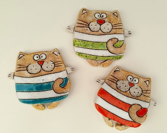 Animal magnet, Cat magnet, Fridge magnet, Kitchen decoration, Handmade ceramics, Home decor, Cat lovers gift