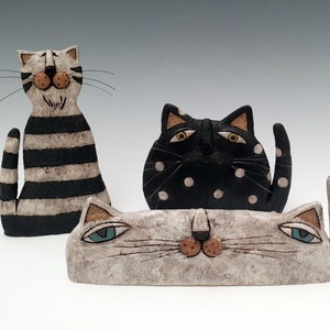 Black and white cat set of 3, Handmade ceramic cat set, Animal figurines, Funny cat sculpture, Collectible cat figurine, Cat lover gift