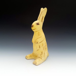 Handmade ceramic bunny rabbit, Yellow hare statue, Easter decoration, Kids room decor, Woodland animals