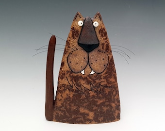 Handmade ceramic cat, Brown Funny Cat, Animal figurines, Funny cat sculpture, Collectible cat figurine, Cat lover gift