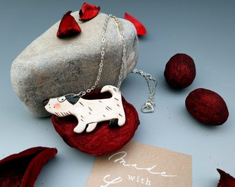 DOG PENDANT - Handmade Ceramic Pendant - Porcelain Dog Necklace - Dog Art Jewellery