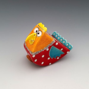 Colorful Chicken shape shaker, Handmade Ceramic Salt or Pepper shaker, Pottery salt shaker, Kitchen accessory, Animal art