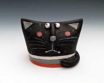 Black cat, Funny cat, Cat Figurine, Animal Figurine, Handmade Ceramic Statue, Home Decor, Housewarming Gift, Birthday Gift, Cat lovers gift