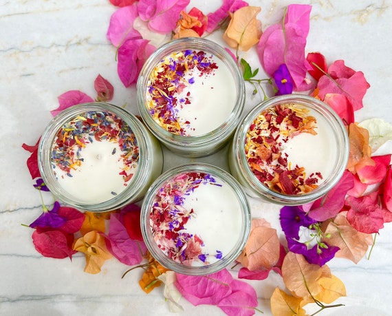 Flower Candle Floral Candle Soy Wax Candle Botanical Candle Birthday Candle  Rose Petals Candle Lavender Candle Dry Flowers Candle 