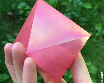 Pink Aura Quartz Octahedron Crystal Sacred Geometry Stone Heart Chakra Grid Meditation Decor 4"