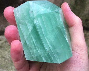Banded Green Fluorite Layered Freeform Crystal Polished Gems Metaphysical 382g