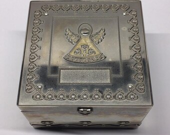 Vintage Things Remembered Silvertone Jewelry Box Heart Angel Keepsake Trinket