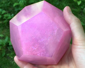 Pink Aura Quartz Dodecagon Sacred Geometry Crystal 12 Sided Heart Chakra Stone