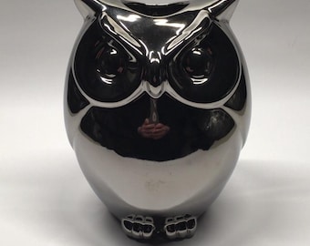 Vintage Silver Chrome Owl Candle Holder Metallic Finish Decor Figurine 6.5"