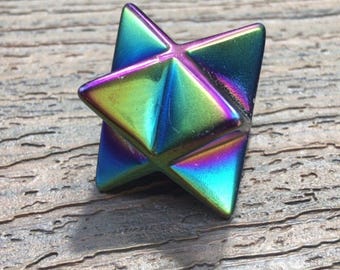 Titanium Aura Merkaba Star Crystal Blue Green 1.5in