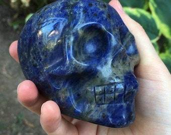 Sodalite Crystal Skull Carving Blue Stone Third Eye Healing Crystal Meditation Spiritual Decor 3.25"