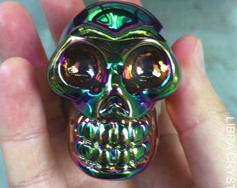 Titanium Aura Green Crystal Skull Rainbow Iridescent Metaphysical Decor 1.5"